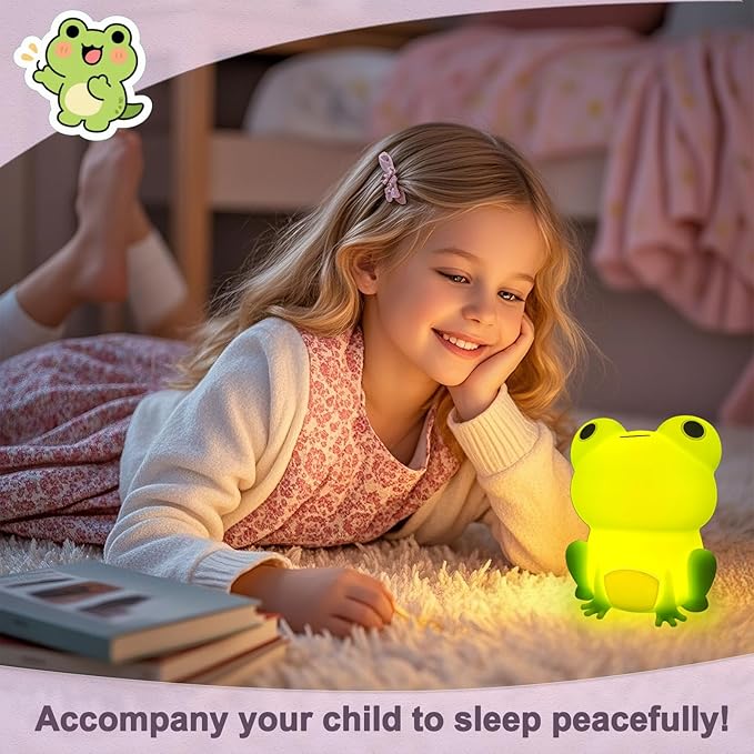 Frog Night Light, Frog Gifts, Cute Silicone Nursery Rechargeable Dimmable Bedside Lamp, Kids' Bedroom Decor, Gift for Children, Teens, Christmas Birthdays - Bloomnest