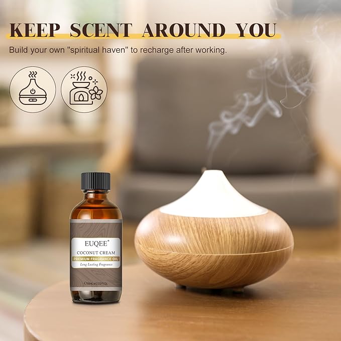 EUQEE 2.02 Fl OZ Coconut Cream Fragrance Oils, Premium Fragrance Essential Oils with Glass Dropper for Diffusers, Soap Candle Making(60ml) - Bloomnest