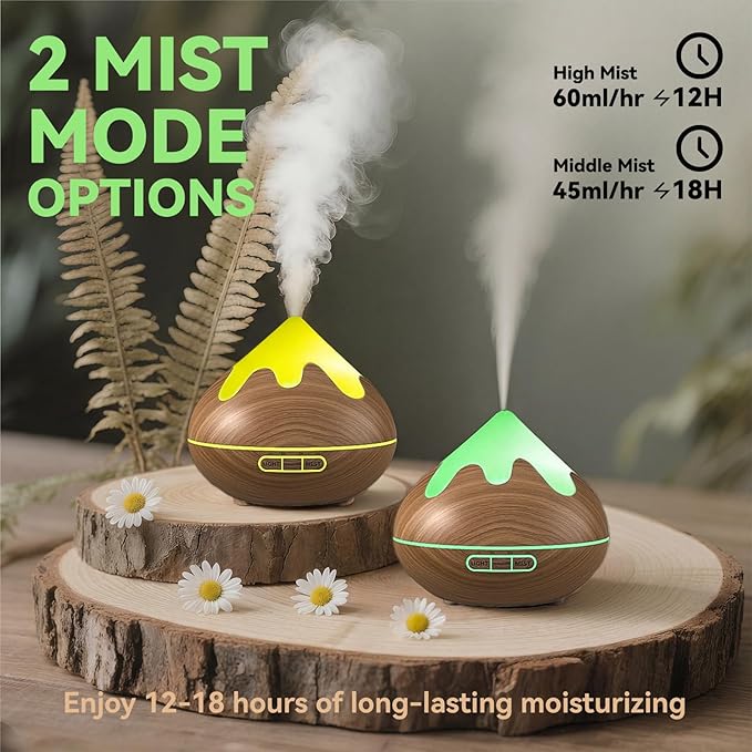 500ML Essential Oil Diffuser, Ultrasonic Aromatherapy Diffuser with Remote Control, Air Diffusers for Home Office Room, Fragrance Aroma Diffuser with 7 Color LED & 2 Mist Mode, Mocha Brown - Bloomnest