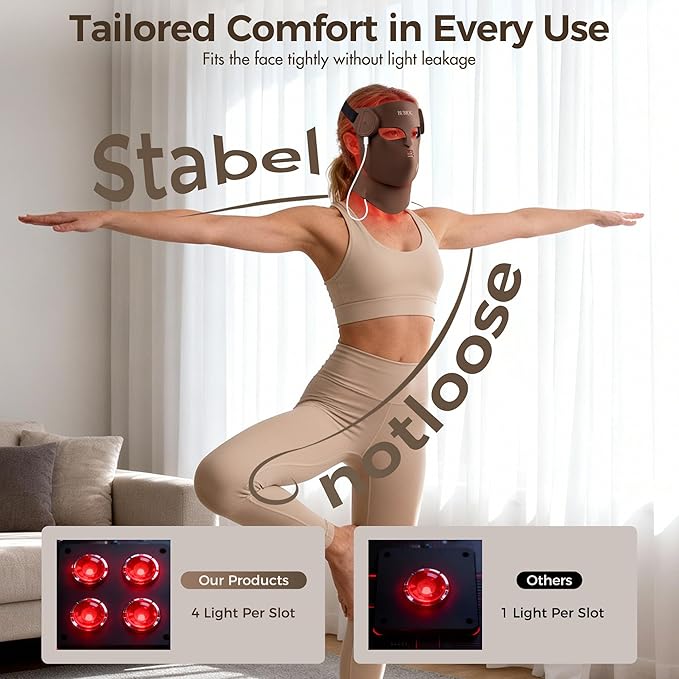 4D Wireless Red Light Therapy for Face and Neck with 400 LEDs,8+1 Color Light Therapy Mask with NIR, 850nm Red Light Therapy Mask, 4000mAh Rechargeable Led Face Mask Remote Control for Home & Travel Bloomnest