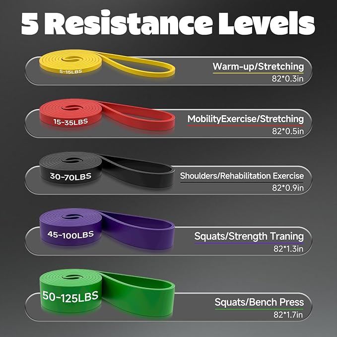 Resistance Bands Set with Door Anchor, Multi-Levels Pull Up Assistance Bands, Exercise Bands for Working Out, Stretching, Muscle Training, Physical Therapy (Men/Women) - Bloomnest