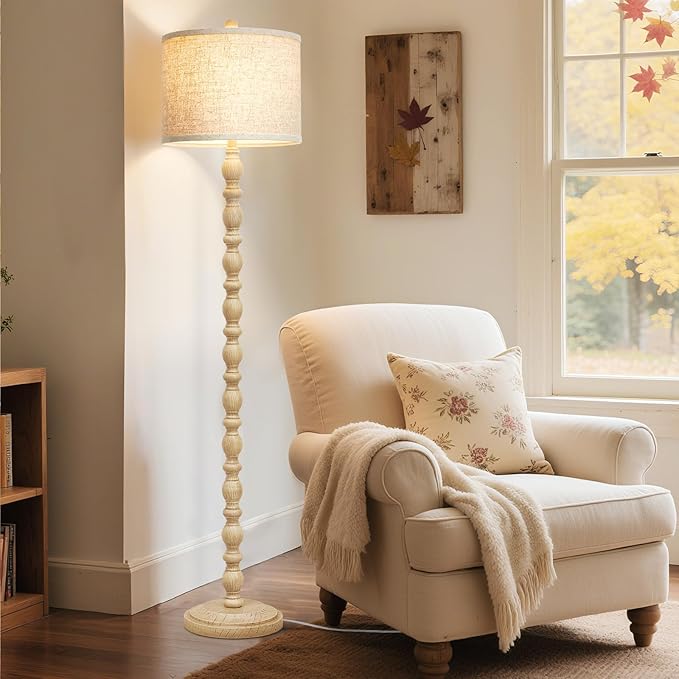Luvkczc 62" Floor Lamps for Living Room,3 Color Temperature Standing Lamp, Vintage Farmhouse Floor Lamp with Rotary Switch, Rustic Resin Tall Lamps for Living Room, Bedroom, Office, Corner (Cream) - Bloomnest