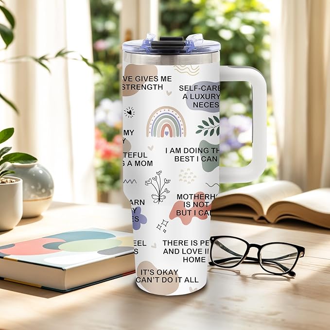 DUUV Mom Daily Affirmations Tumbler 40 Oz, Inspirational Gifts for Mom Wife from Son Daughter Husband, Expecting Moms Gifts for Mom's Birthday, Mommy Coffee Cup for Christmas Thanksgiving, 1PCS - Bloomnest