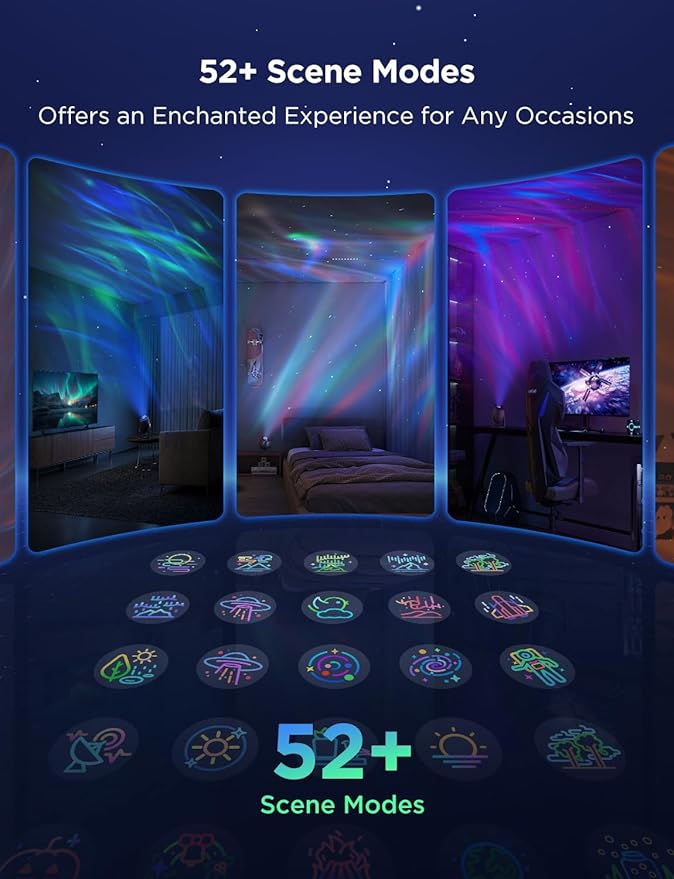 Govee Star Light Projector with 3 Aurora Flowing Effects, Star Projector Works with Matter, Alexa and Google Assistant, 16 Million Colors, 52 Scene Modes, Night Light Projector, Without Plug - Bloomnest