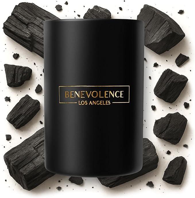 Benevolence LA Charcoal Scented Candle | Soy Christmas Candles, Black Candle for Home | Holiday Candles Gifts for Women and Men | Home Fragrance | Aromatherapy | Bathroom Freshener | 10oz - Bloomnest