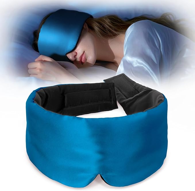 LULUSILK Reversible Mulberry Silk Sleep Mask for Women and Men, Adjustable Real Silk Eye Mask for Sleeping, Peacock Blue and Black, Pack of 1 - Bloomnest
