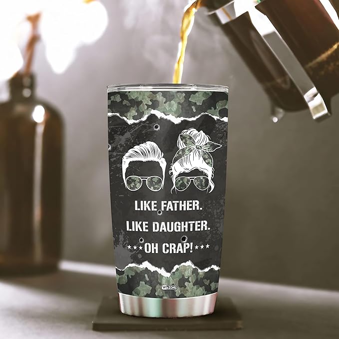 WAZONE Like Father Like Daughter Tumbler Stainless Steel 20oz Insulated Cup Double Wall Vacuum Travel Mug Funny Gifts Birthday Christmas Presents for Best Dad Daddy Dads From Daughters - Bloomnest