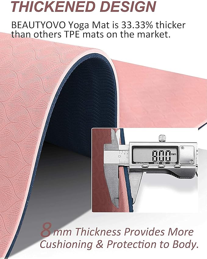 BEAUTYOVO Yoga Mat with Strap, 1/3 Inch Extra Thick Yoga Mat Double-sided Non Slip, Professional TPE Yoga Mats for Women Men, Workout Mat for Yoga, Pilates and Floor Exercises - Bloomnest