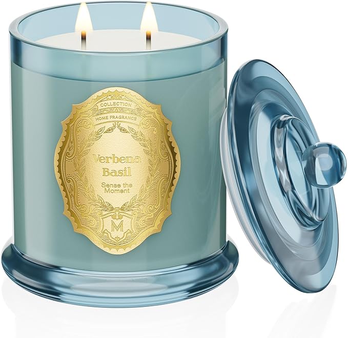 M&SENSE Verbena Basil Candles for Home Scented, 2 Wick 12.7oz Soy Wax Candles Non Toxic,70 Hours Long Burning,Luxury Candles Gift for Stress Relief, Meditation, Yoga - Bloomnest