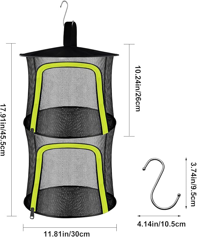 2 Layer Herb Drying Rack, Small Herb Drying Rack Hanging Mesh, Foldable Fish Drying Net with U-Shaped Zipper, Hooks, for Drying Herbs Plants, Flowers, Fruits, Food, Camping(2 Layers-11.81'') - Bloomnest