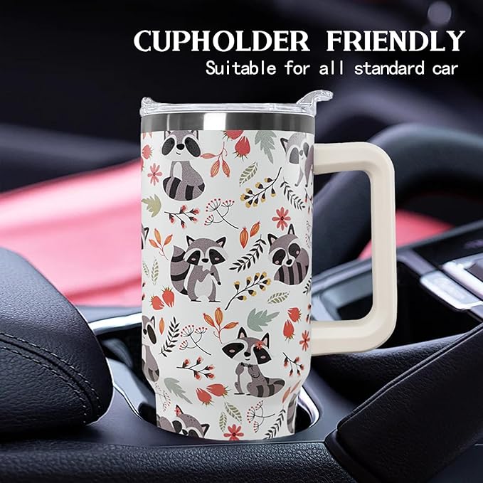 Ceovfoi 40 Oz Racoon Tumbler With Handle, Coffee Travel Mug Cup Water Bottle, Racoon Decor, Gifts for Women - Bloomnest
