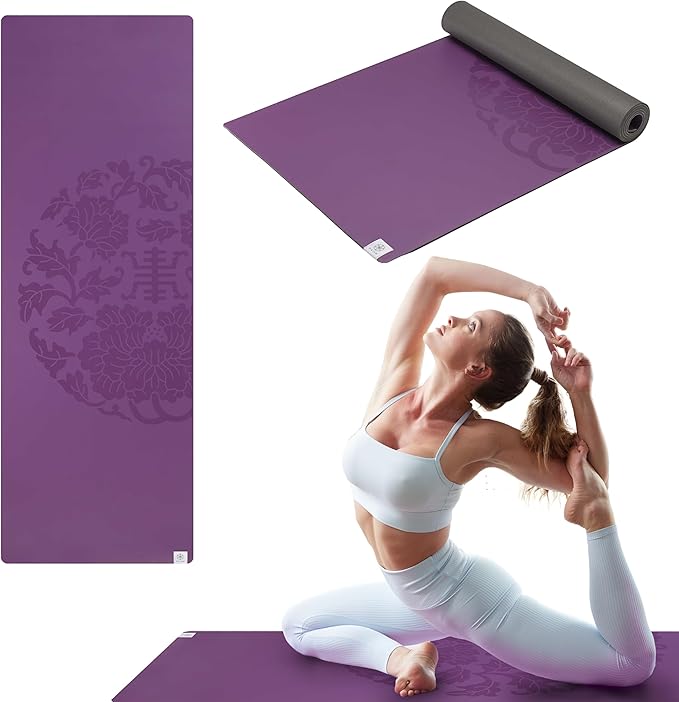 Gaiam Dry-Grip Yoga Mat - 5mm Thick Non-Slip Exercise & Fitness Mat for Standard or Hot Yoga, Pilates and Floor Workouts - Cushioned Support, Non-Slip Coat - 68 x 24 Inches - Bloomnest