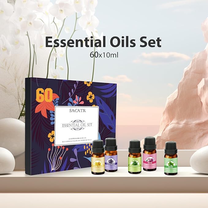Essential Oil Set - Perfect for Diffuser, Massage, Soap, Candle, Bath Bombs Making, 60x10ml(0.33fl.oz) - Bloomnest