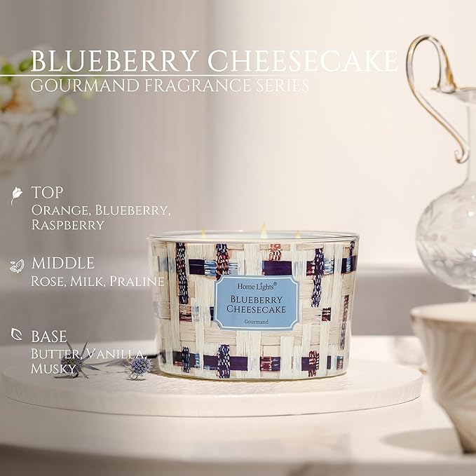 HomeLights Scented Candles for Women & Men, 18oz Candle Jars Aromatherapy 4-Wick Candle, Ideal for Rustic Modern Home Decor and Gifts, Blueberry Cheesecake - Bloomnest