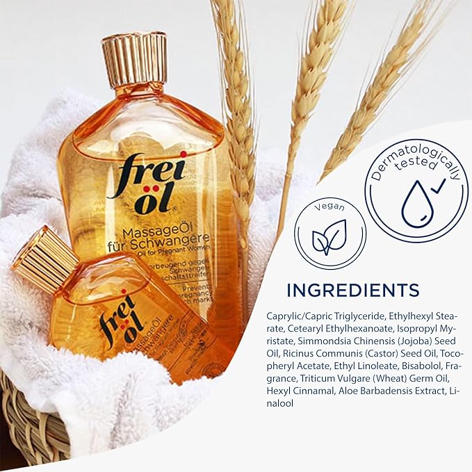 Massage Body Oil for Pregnant Woman – Maternity Skincare Oil, Skin Elasticity Increase by 35% – Prevents Stretch Marks, Safe to use for mom and Baby – Vegan, 200 ml / 6.76 Fl Oz - Bloomnest