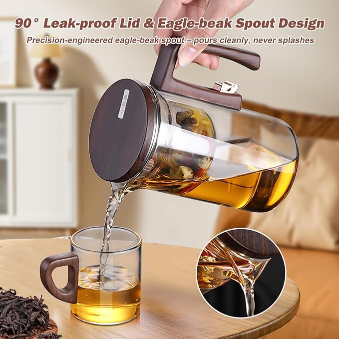 Enchanti Tea Pot Magnetic Teapot with Built-In Gravity Tea Infuser Strainer & Magnetic Filtration - Heat-Resistant Borosilicate Glass Teapot for Loose Leaf, Send Goods from Local Warehouse