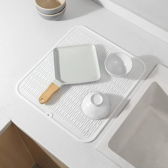 Silicone Dish Drying Mat for Multiple Usage,Easy clean,Eco-friendly,Heat-resistant Silicone Mat for Kitchen Counter or Sink,Refrigerator or Drawer Liner White 2XL 24 inches x 18 inches - Bloomnest