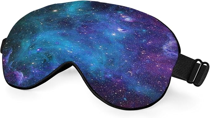 Galaxy Stars Silk Eye Mask Sleep Mask Abstract Space Blue Purple Nebula Starry Sky Eye Mask with Adjustable Strap Lightweight for Women Work Travel Night Sleep - Bloomnest
