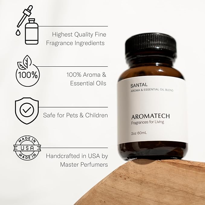 AromaTech Santal Aroma Essential Oil Blend: Luxury Hotel Inspired Aromatherapy with Amber, Vanilla, Cedar & Sandalwood for Ultrasonic Diffusers & Nebulizers - 16 fl oz, 500 ml - Bloomnest