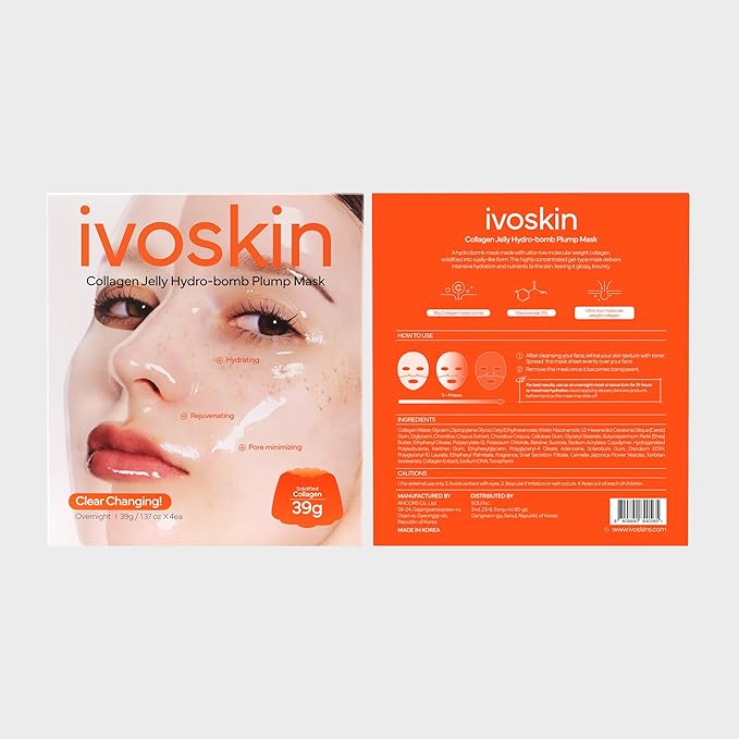 Collagen Jelly Hydro-bomb Plump Mask, Hydrating 39g x 4ea Real Collagen Mask, Firming and Moisturizing for Glow Skin, Collagen Water over 670,000 ppm - Bloomnest
