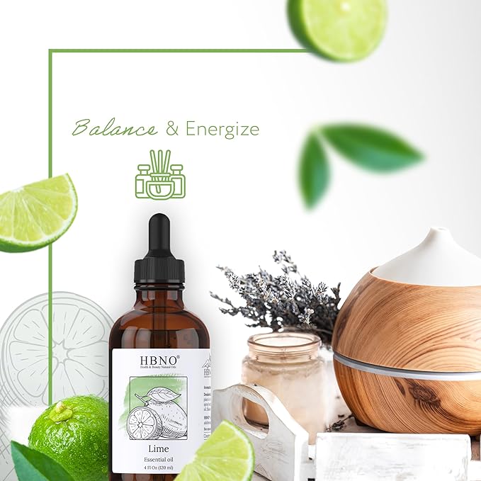 HBNO Lime Essential Oil - Huge 4 oz (120ml) Value Size - Natural Lime Oil, Cold Pressed - Perfect for Cleaning, Aromatherapy, DIY, Soap & Diffuser - Bloomnest