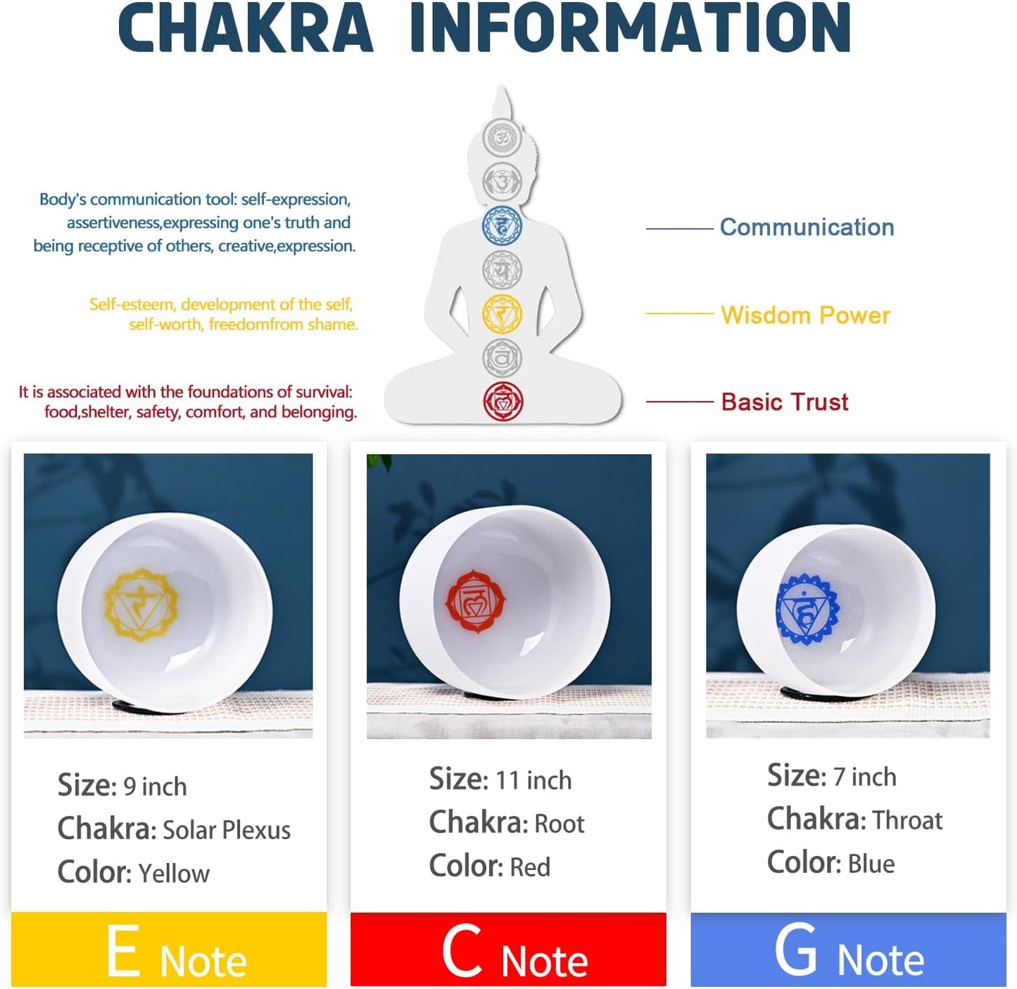 440HZ Set of 3 PCS 7''-11'' Paternoster Frosted Quartz Crystal Singing Bowls 7''G 9''E 11''C With Case Bag