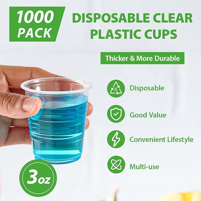 Lilymicky 1000 PACK 3 oz Clear Plastic Cups, 3 Ounce Disposable Plastic Bathroom Cups for Tasting, Drinking - Bloomnest