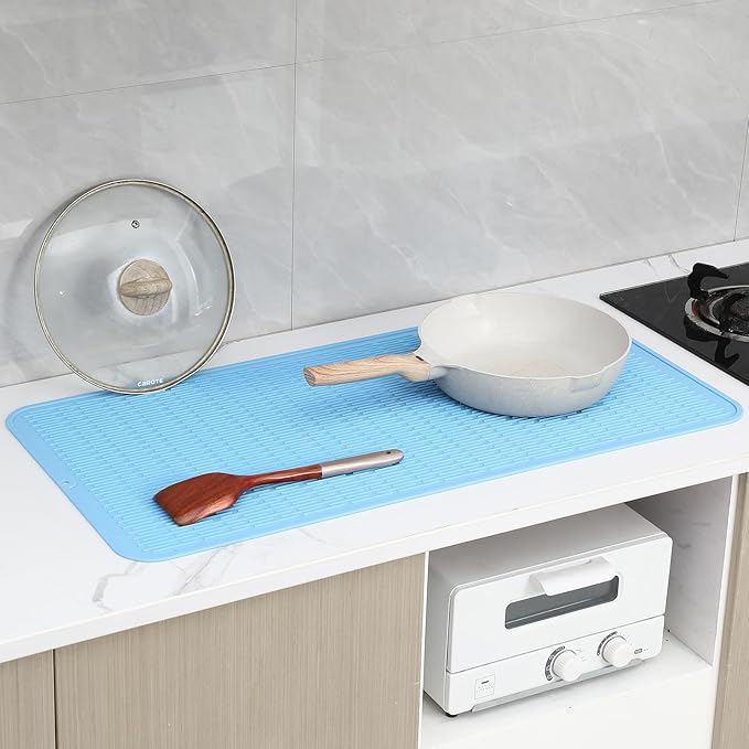 Silicone Dish Drying Mat for Multiple Usage,Easy clean,Eco-friendly,Heat-resistant Silicone Mat for Kitchen Counter or Sink,Refrigerator or Drawer Liner Light Blue 5XL 36inches x 18inches - Bloomnest