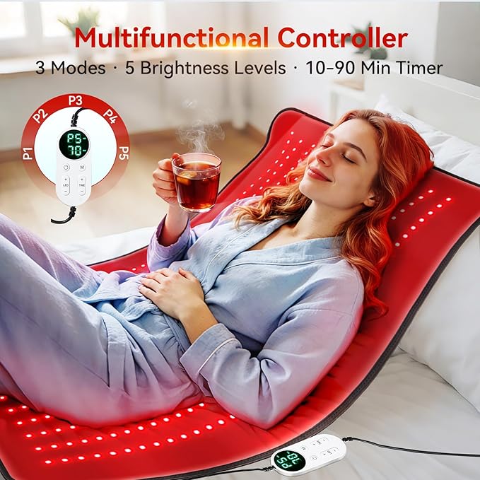 640 LEDs Red Light Therapy Mat for Full Body, 38" x 23.6" TPU Infrared Light Therapy, 3-in-1 LEDs (660nm & 850nm) Premium Foldable Mat with Timer Controller & Pulse Modes for Home Use, 48W Xefinic