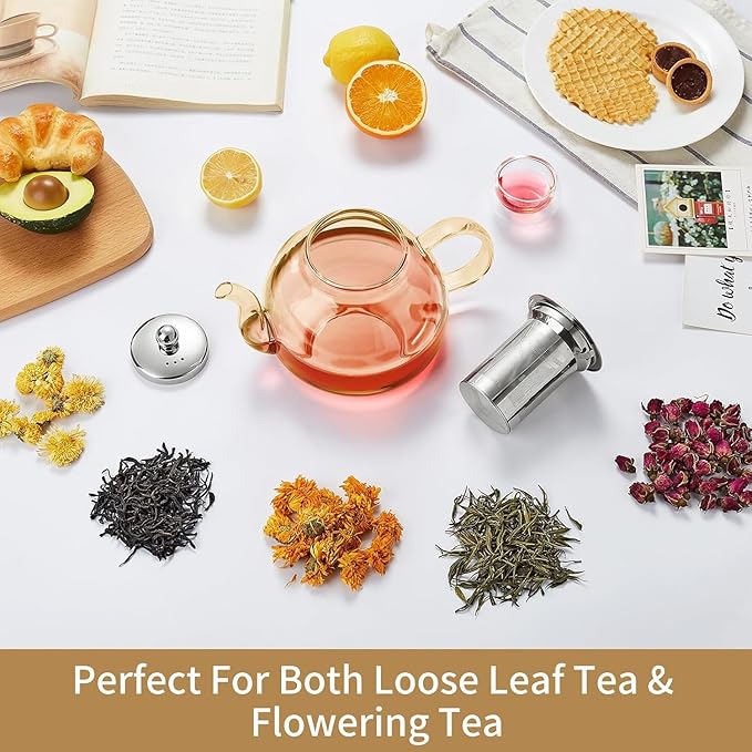 40OZ (1200ML) Glass Teapot with Infuser Stovetop Safe, Clear Glass Tea Pot Kettle, Borosilicate Tea Pot with Infusers Filter for Loose Tea, Tea Kettle Dishwasher Safe (Champagne) - Bloomnest
