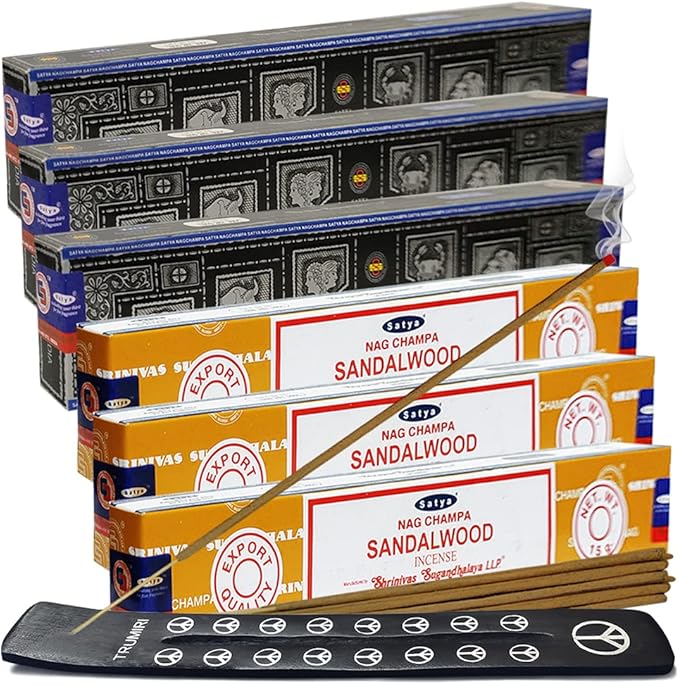 Super Hit Sandalwood Incense Sticks & Holder Bundle Variety Pack from House of Nag Champa Incense Sticks and Trumiri TRUMIRI