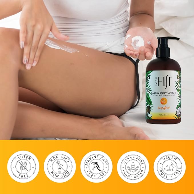 Coco Fiji Face & Body Lotion Infused With Coconut Oil | Lotion for Dry Skin | Moisturizer Face Cream & Massage Lotion for Women & Men | Grapefruit 12 oz, Pack of 1 - Bloomnest