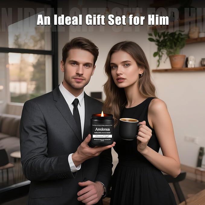 Scented Candles Set | Men Candle Set, Scented Candles for Home, Aromatherapy Gifts for Men - 4 Pack Manly Soy Candle Gifts, Scents of Leather/Smoke & Vanilla/Mahogany/Caramel Coffee - Bloomnest