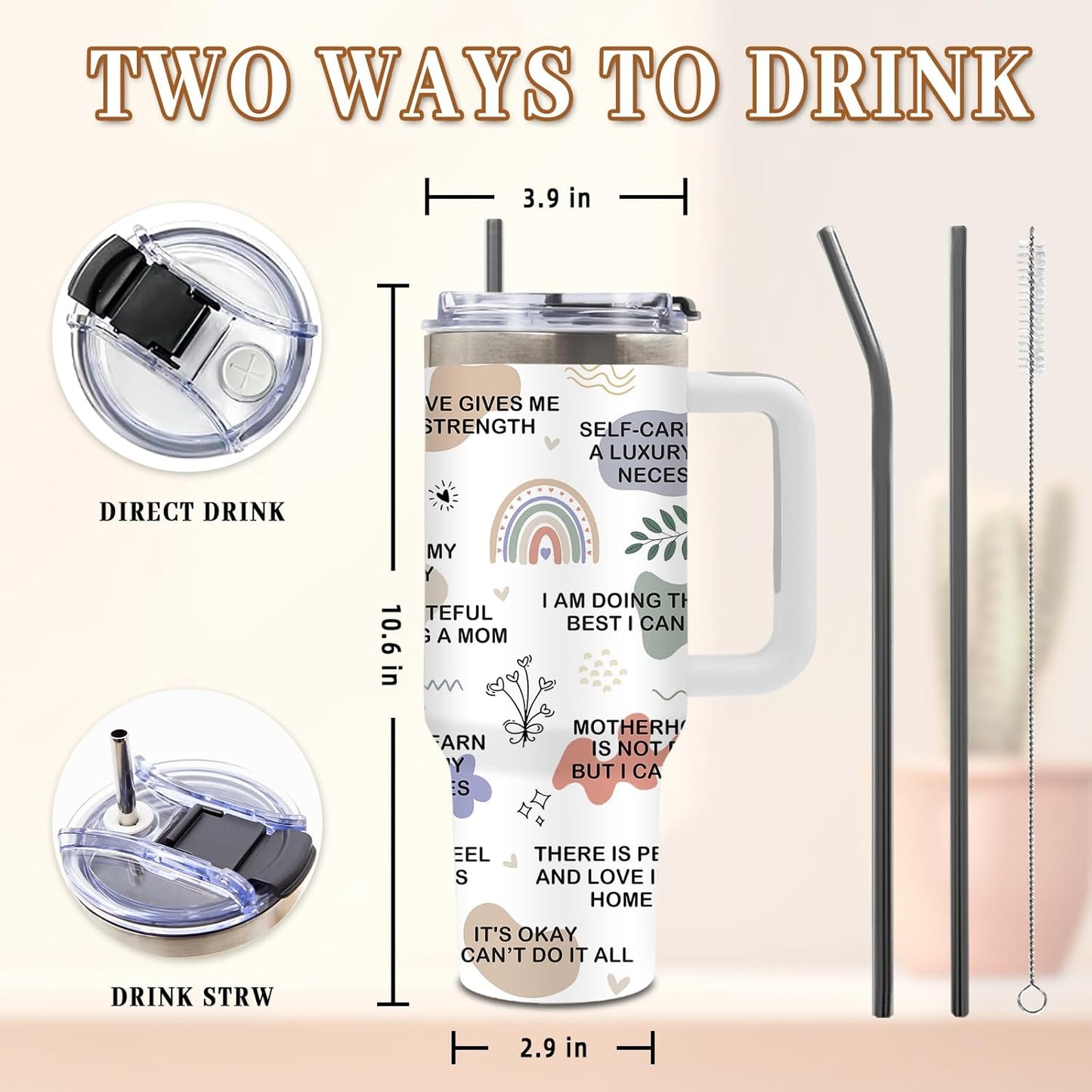 DUUV Mom Daily Affirmations Tumbler 40 Oz, Inspirational Gifts for Mom Wife from Son Daughter Husband, Expecting Moms Gifts for Mom's Birthday, Mommy Coffee Cup for Christmas Thanksgiving, 1PCS