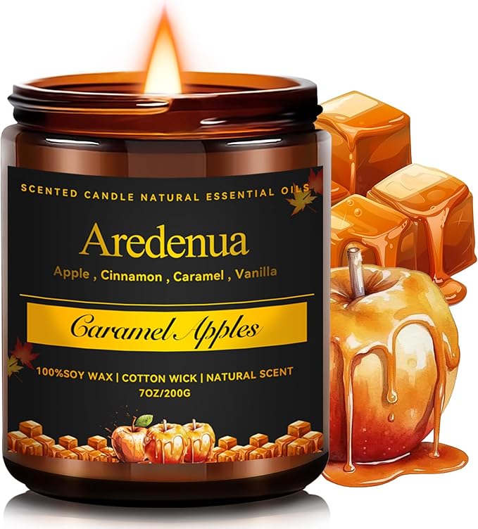 Fall Candles - Caramel Apple Candle | Fall Scented Candle, Thanksgiving Gifts - 7oz Autumn Soy Candles for Home Scented - Apple Scented for Thanksgiving, Autumn & Holiday Gift for Women Men - Bloomnest
