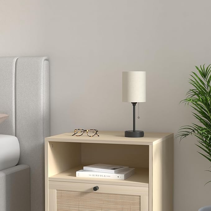 Beige Small Lamps 3 Levels Brightness - 3000K 4000K 5000K Bedside Lamps with USB C and A Ports, Pull Chain Table Lamps with AC Outlet, Nightstand Lamps with Black Metal Base for Bedroom Kids Reading - Bloomnest