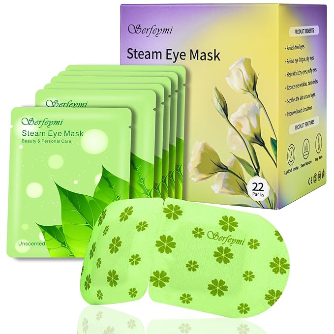 Serfeymi 22 Packs Steam Eye Mask-Disposable Cornea Care Rest Self Heating Eye Mask,Warm Eye Compresses for Dry Eyes,Sleep,Spa,Travel Essentials & Relaxation Gifts,Stocking Stuffers-Unscented - Bloomnest
