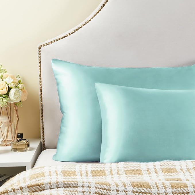 BEDELITE Satin Pillowcase for Hair and Skin, Super Soft and Cooling Similar to Silk Pillow Cases 2 Pack with Envelope Closure, Gift for Women Men(20"x30" Queen Size, Blue Grey) - Bloomnest