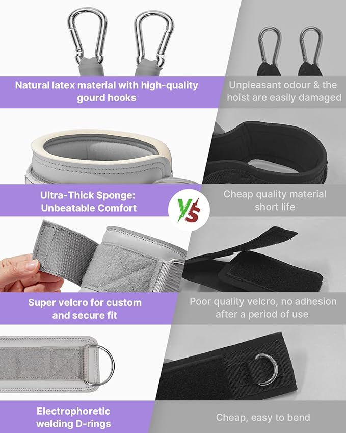 YOTTOY Ankle Resistance Bands with Cuffs, Adjustable Ankle Straps for Leg & Glute Workout, Butt Exercise Bands for Cable Machines Women, Perfect for Hip Fitness & Booty Training