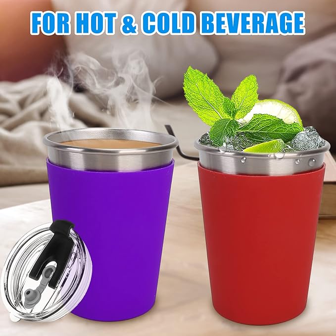 Kids Stainless Steel Cups, 12oz Kids Metal Drinking Glasses with Lids and Sleeves, Unbreakable Spill Proof Cups for Kid and Adult, Stacking Sippy Cups for Hot Chocolate & Cold Drinks 5Pack - Bloomnest