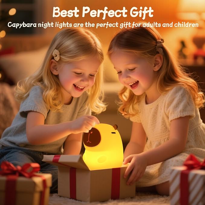 Capybara Night Light for Kids, Squishy Lamp, 1200mAh Long-Lasting Battery, Rechargeable Touch Control, Dimmable with 30-Min Timer, Capybara Gifts for Nursery Halloween Bedroom Decor - Bloomnest