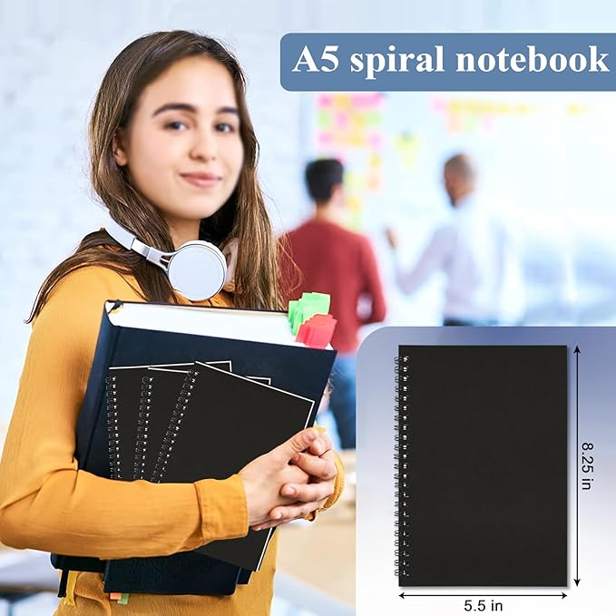 12Pack Small Spiral Notebook A5, 8.25x5.5” 120 Lined Pages Black Wide Ruled Spiral Journal Bulk Blank Kraft Cover Spiral Bound Notebook & Writing Pads for Home Office Meeting Work Note Taking - Bloomnest