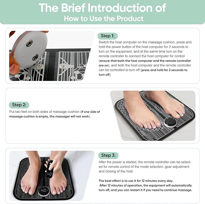 EMS Foot Massager for Neuropathy, Sport Muscle Stimulator for Circulation, Pain Relief, Foldable Feet Mat and Legs Massager Pad, 10 Modes and 39 Intensity Levels for Muscle Relaxation - Bloomnest
