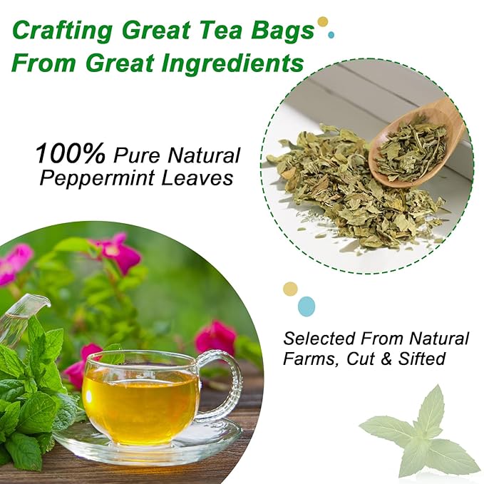 FullChea - Peppermint Tea Bags, 50 Teabags - Premium Peppermint Leaves - Refreshing & Minty - Non-GMO - Caffeine-free - Freshen Breath & Aid Digestion - Bloomnest