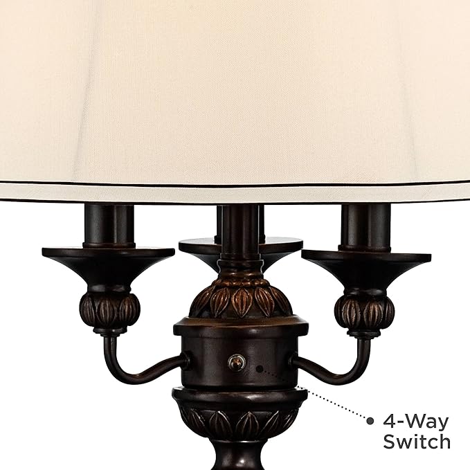 Kathy Ireland Mulholland Traditional Vintage Table Lamp with White USB Charging Dimmer Cord 37" Tall Bronze Golden Marbleized White Bell Shade for Living Room Bedroom House Bedside Nightstand - Bloomnest