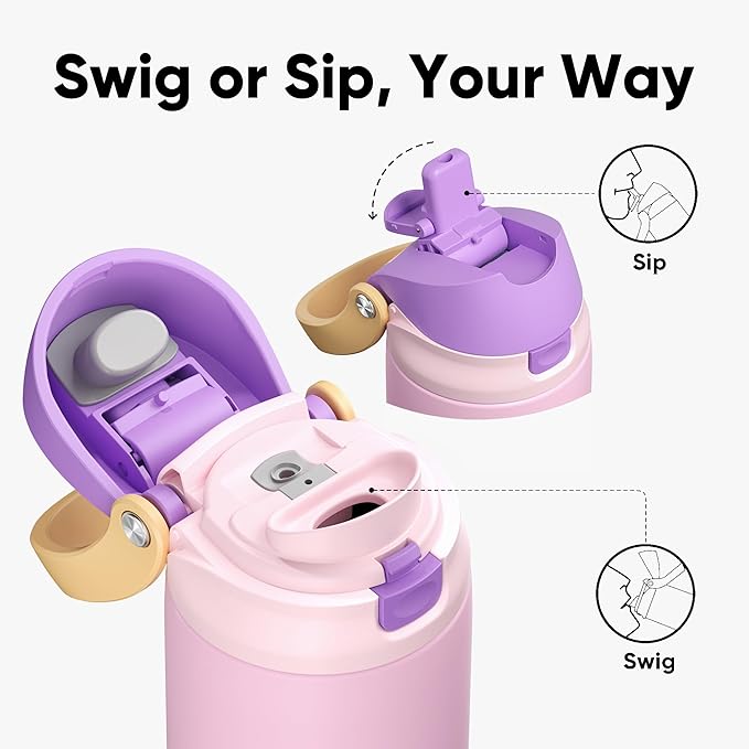 ENCOOL Leakproof Insulated Water Bottle with Straw Dual-Sip Water Bottle Bag-Safe Design for Work, Commute & Gym – Keeps Drinks Cold All Day, 24 oz, Peach Purple ENCOOL