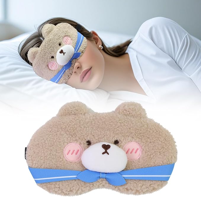 Cute Sleep Eye Masks for Kids, Kawaii Cartoon Kids Sleeping Mask for Women Boys Girls Teens, Soft Plush Adjustable Eyeshade Silk Travel Nap Eye Cover, Blue Bear - Bloomnest