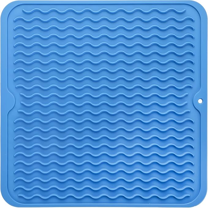 Silicone Dish Drying Mat for Multiple Usage,Easy clean,Eco-friendly,Heat-resistant Silicone Mat for Kitchen Counter or Sink,Refrigerator or Drawer liner Lichen BlueL M 12 inches x 12 inches - Bloomnest