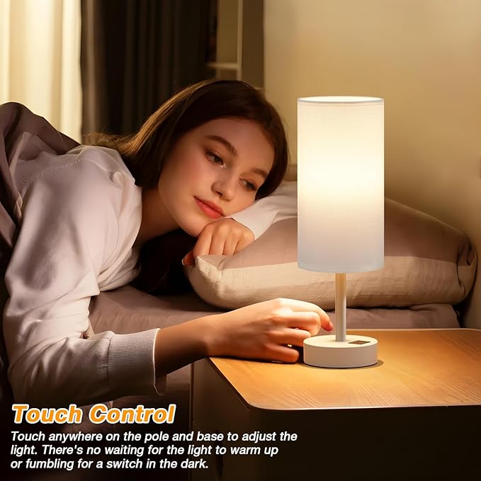 Dicoool White Touch Bedside Lamp for Bedroom - 3 Way Dimmable Table Lamp with USB, Nightstand Lamp with White Charging Station for Desk Dorm, Girl Kids Room, Small - Bloomnest