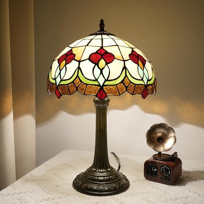 Red Tuilp Tiffany Lamp Stained Glass Table Lamps Antique Vintage Style Bedside Nightstand Nightstand Decor Living Room Bedroom Office Home Retro Bar Hotel 12 Inch Unique Flower Reading Desk Lamps - Bloomnest